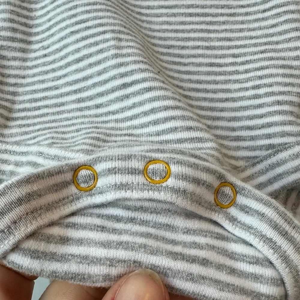 Baby Boden Gray and White Striped Onesie (Size 0-3 Months)